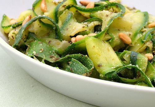 Zucchini 'noodles' with pesto and pine nuts