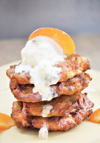 Sweet & Healthy Zucchini Fritters with Vanilla Ice Cream and Apricots